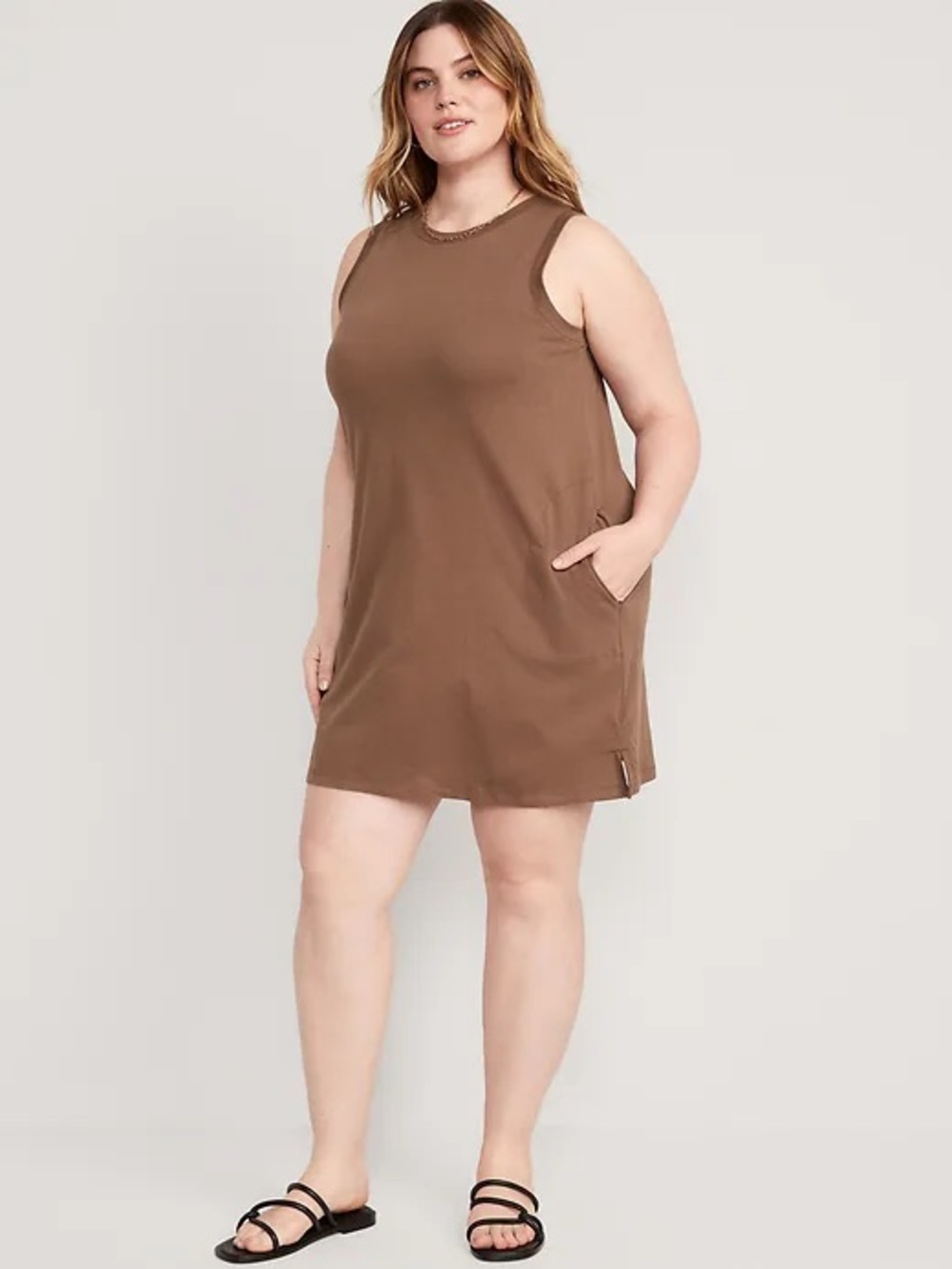 NWT Old Navy Sleeveless Brown Cotton A-Line Shift Mini Dress Size Large Casual